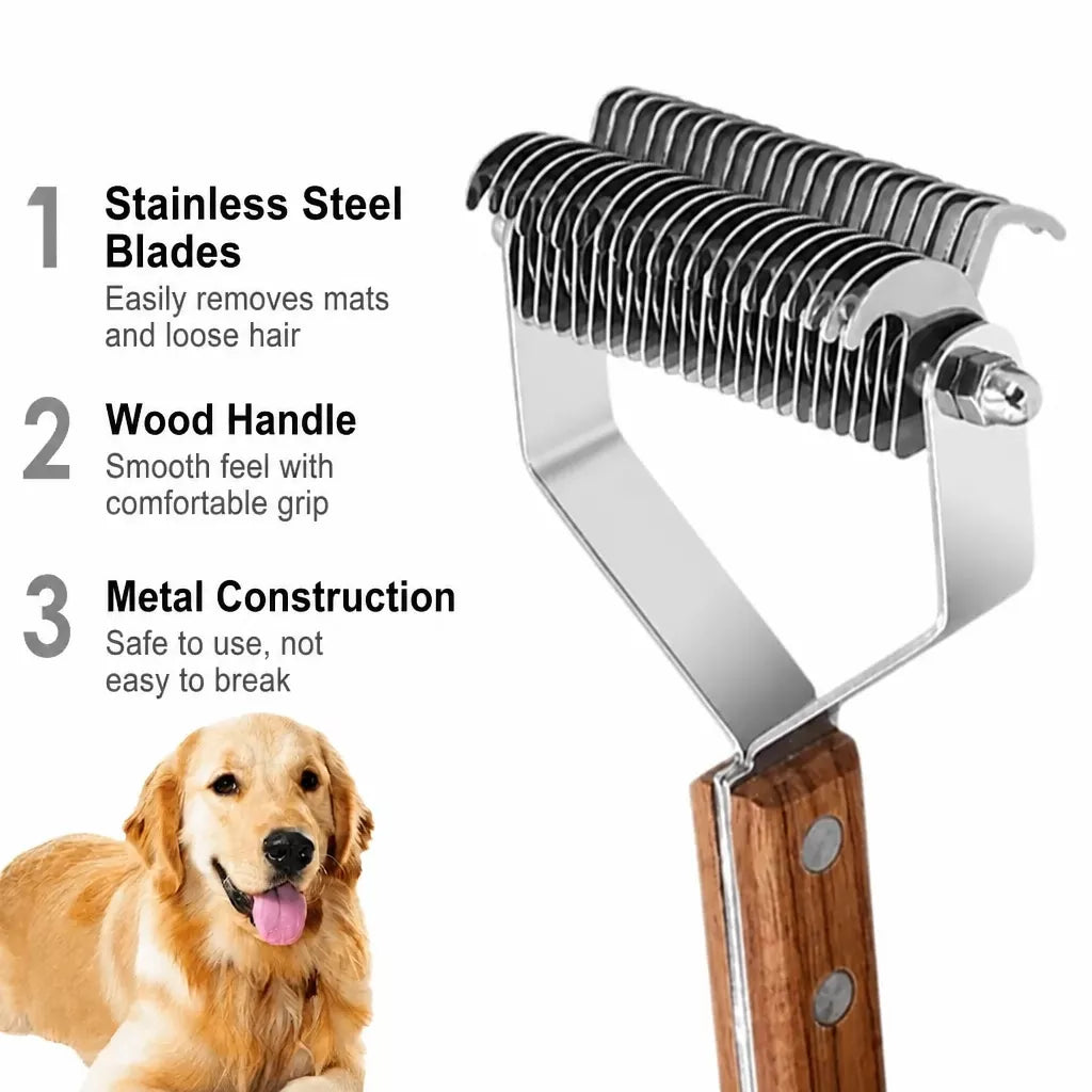 Double-Sided 20-Tooth Grooming Rake for Large Dogs & Long-Haired Cats