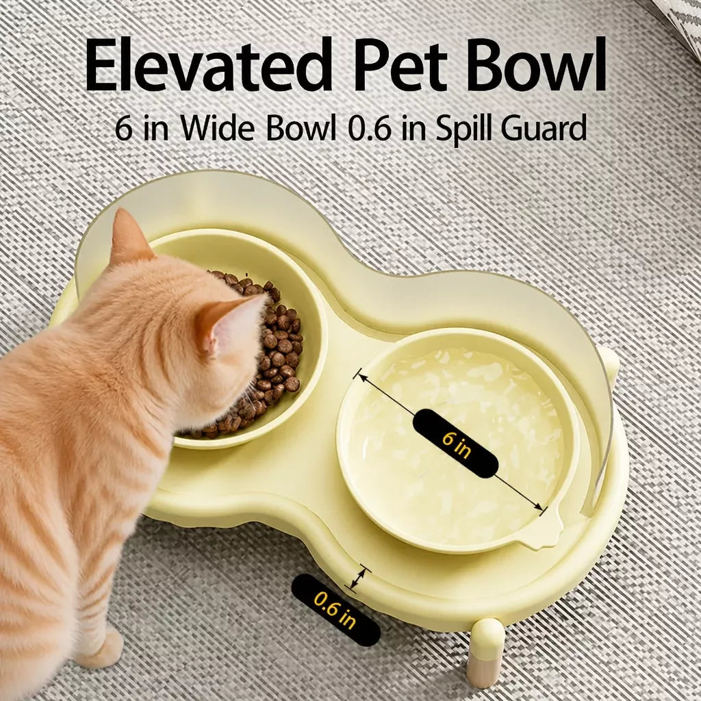 Elevated Ceramic Pet Bowl Set with a Double-Bowl Stand