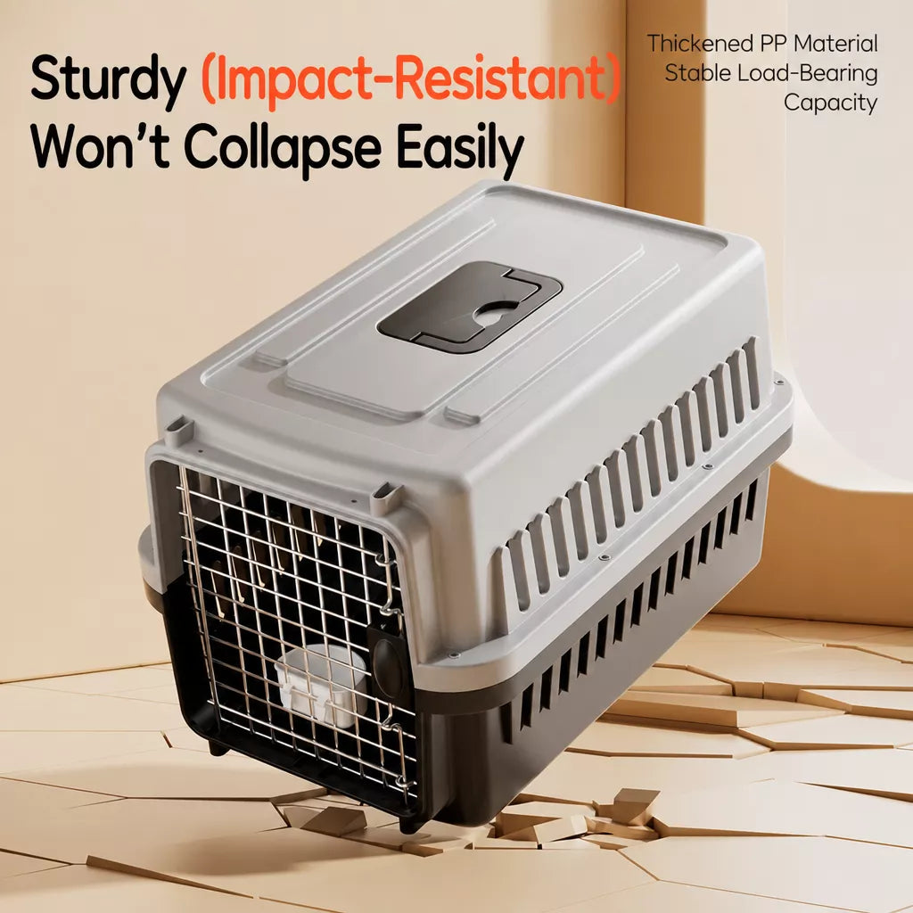 Pet Airline Travel Carrier with Hanging Bowl for Cats and Small Dogs