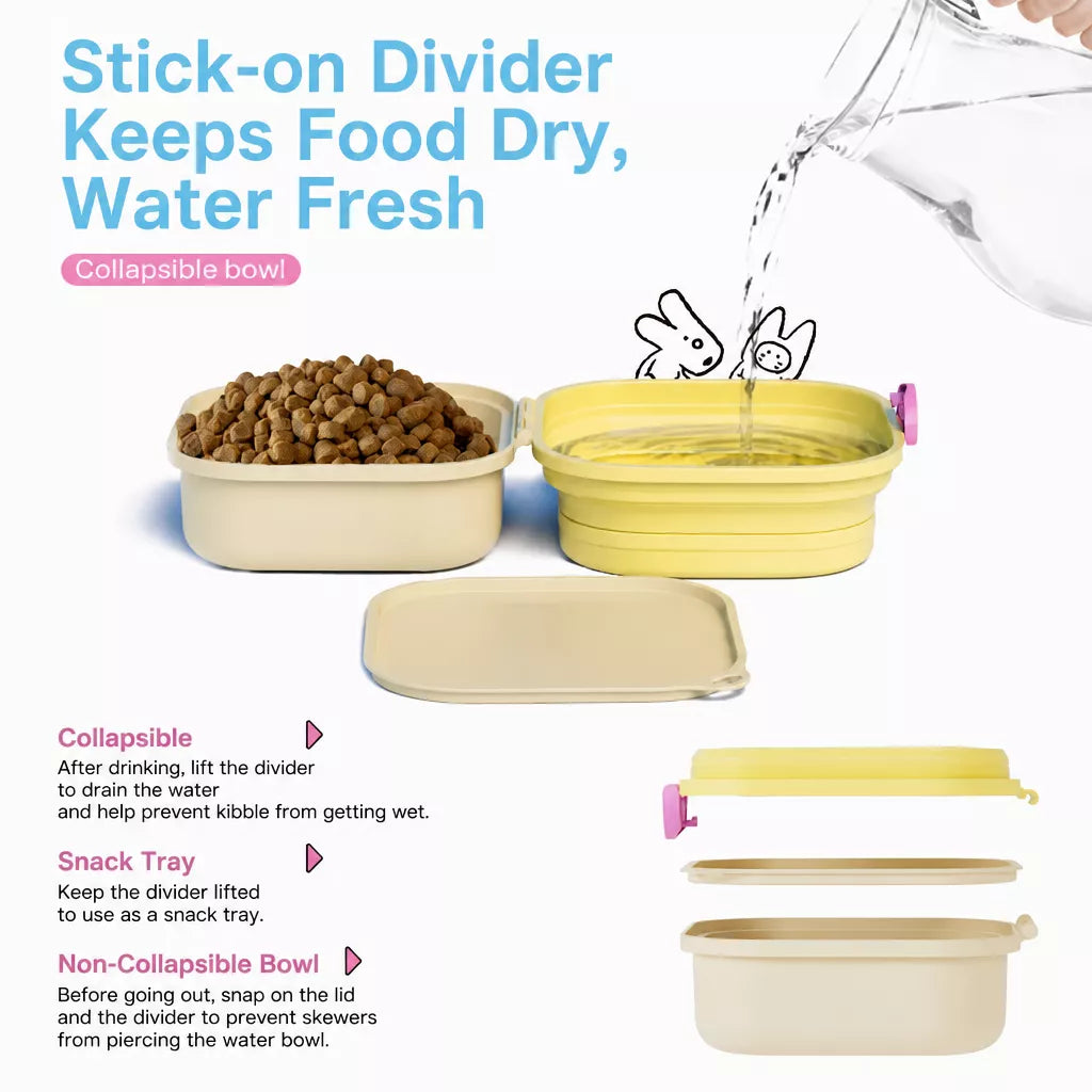 Foldable Double Pet Bowl with Snack Tray