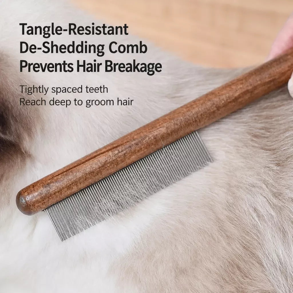 Wooden Cat Grooming Comb for Detangling and Loose Hair