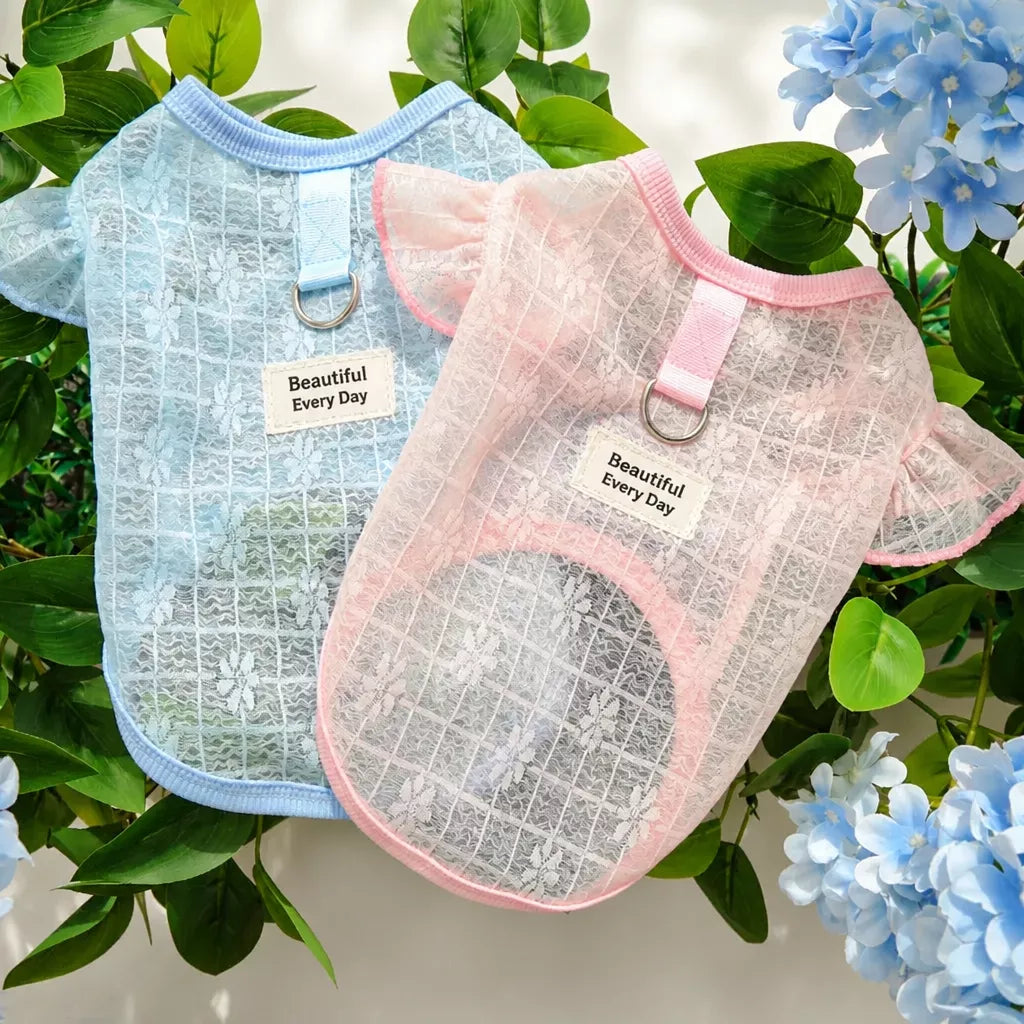 Lightweight Silk Pet Shirt with Lace Sleeves