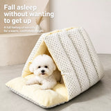 Semi-Enclosed Corduroy Pet Tent Bed for Cats & Dogs