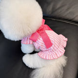 Lightweight Striped Pet Dress with Bow and Flutter Sleeves