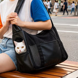 Faux Leather Mesh Crossbody Pet Carrier for Small Cats and Dogs