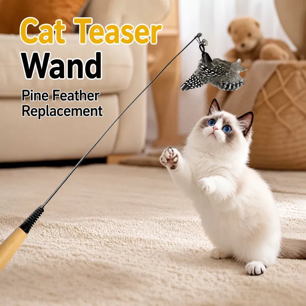 Cat Wand Toy with Feather Replacement Heads