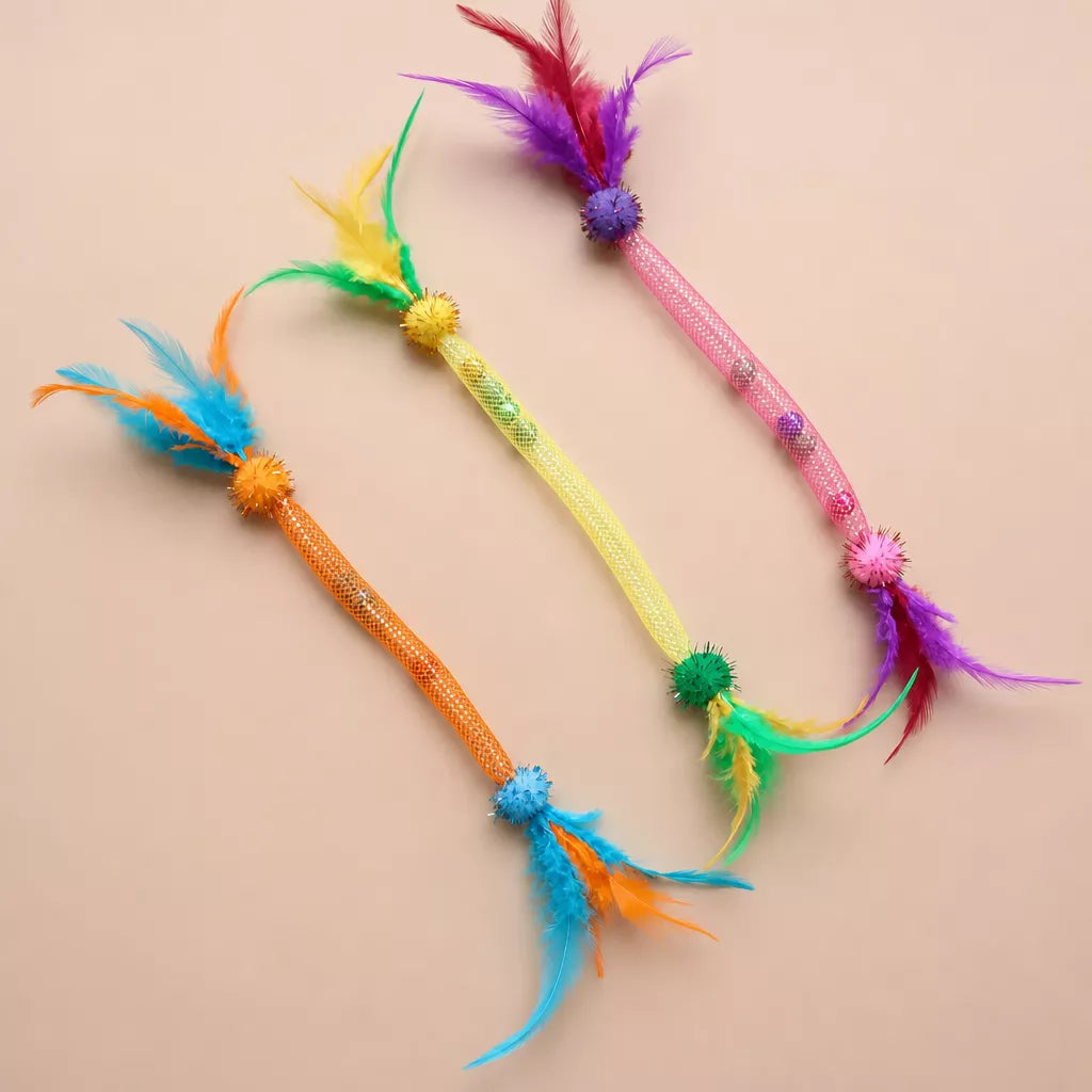 Cat Feather Teaser Toy with Stretchy Cotton Rope