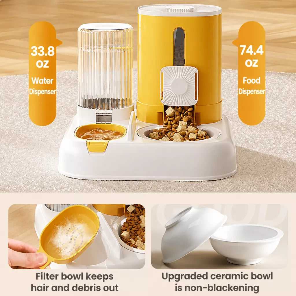 Automatic Pet Feeder with Dual Food and Water Bowls