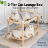 Two-Tier Solid Wood Cat Bed with Scratching and Rattan Mats