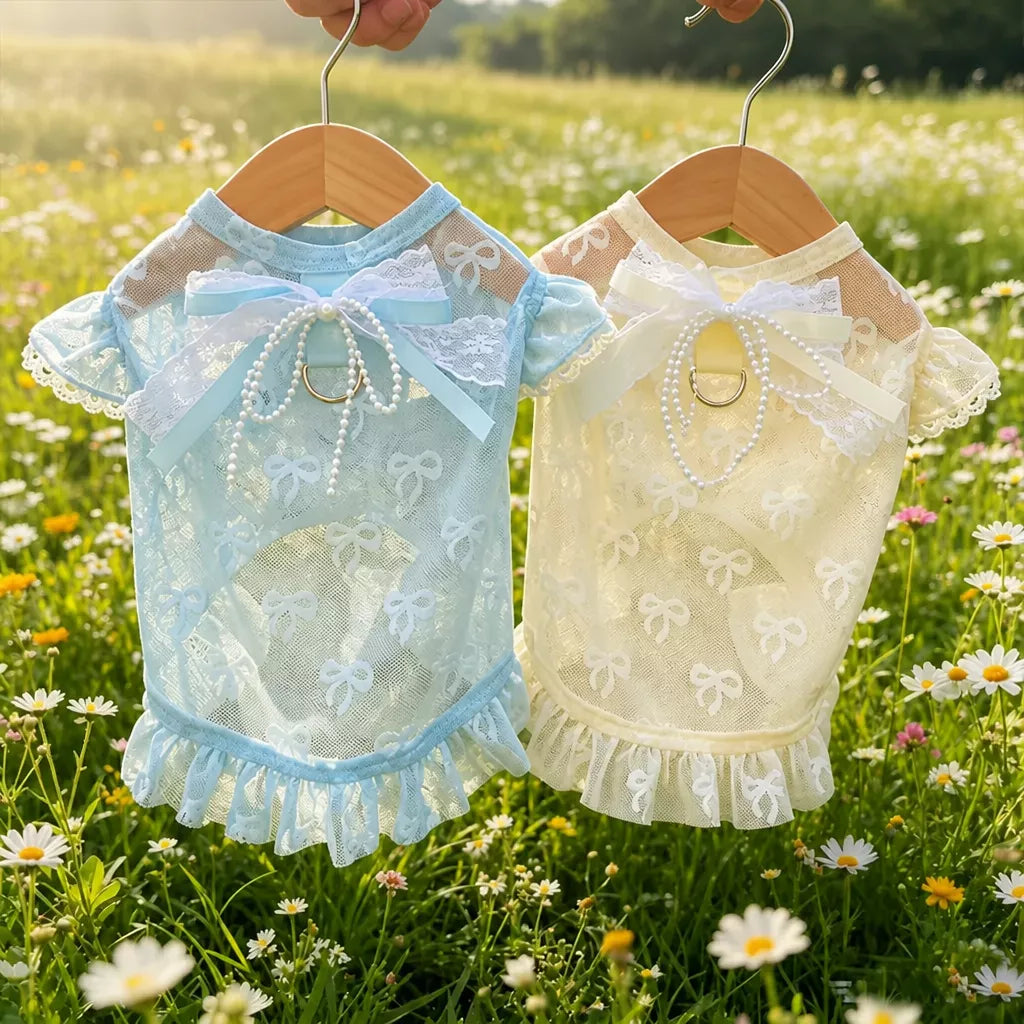Lightweight Mesh Bow Pet Shirt with Leash Opening for Dogs & Cats