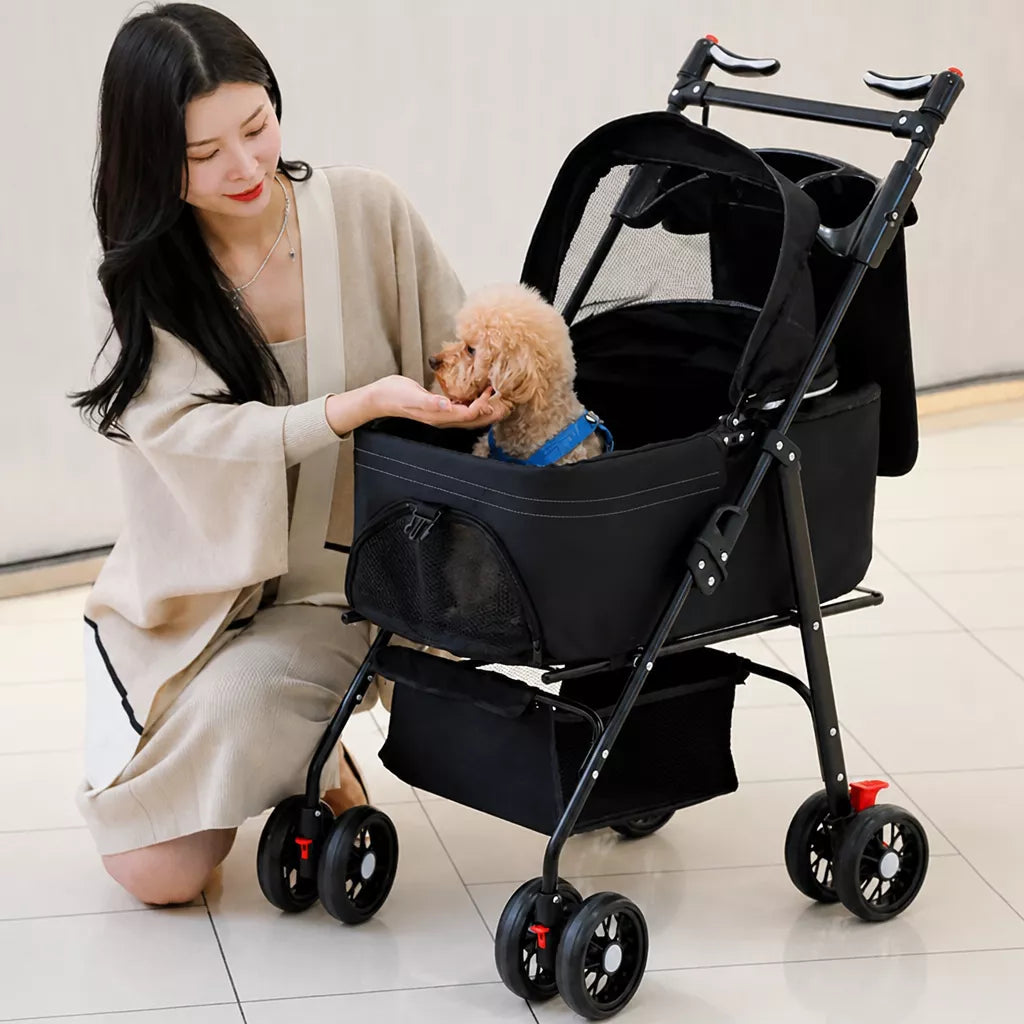 Foldable Pet Stroller with Removable Carrier and Tray