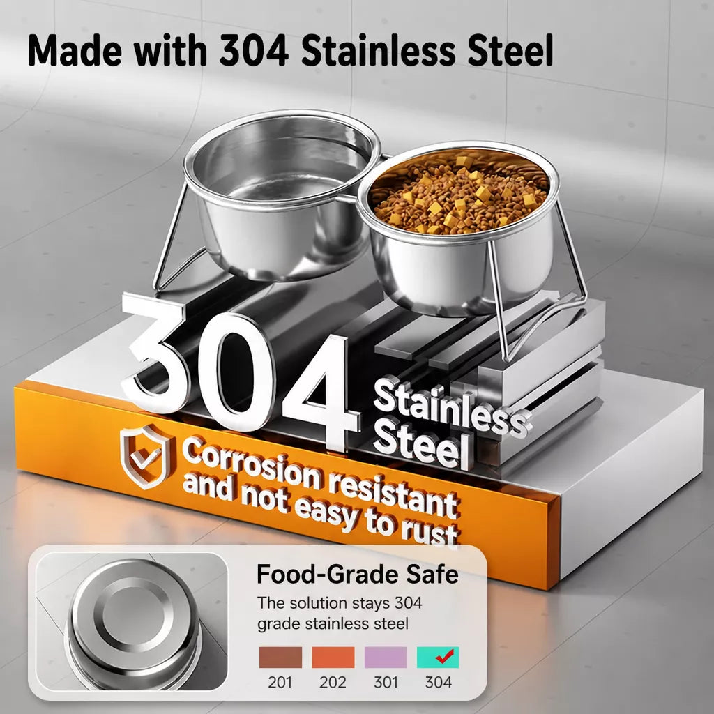 Stainless Steel Double Pet Bowls with Elevated Stand