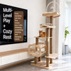 Wooden Cat Tree with Scratching Post and Hideaway