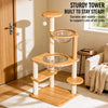 Solid Wood Cat Tree with Scratching Post, Cat House & Platforms