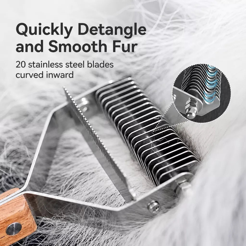 Double-Sided 20-Tooth Grooming Rake for Large Dogs & Long-Haired Cats