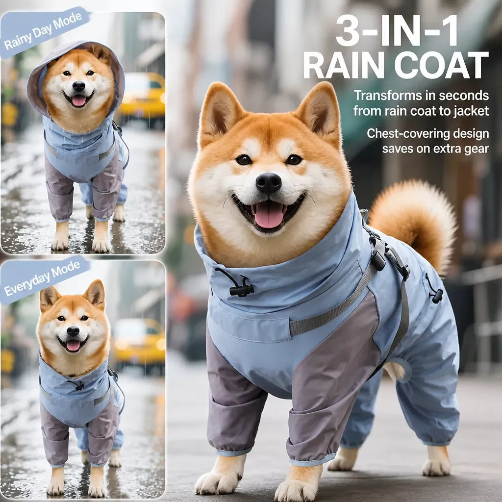 Hooded Four-Leg Dog Raincoat for Small to Medium Dogs