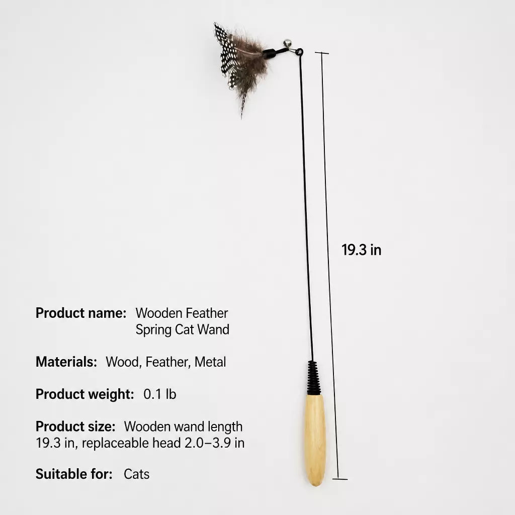 Detachable Feather Wand Cat Toy with Wooden Handle