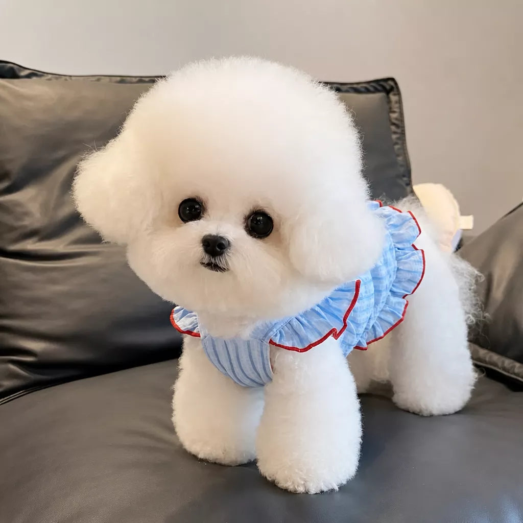 Lightweight Striped Pet Dress with Bow and Flutter Sleeves