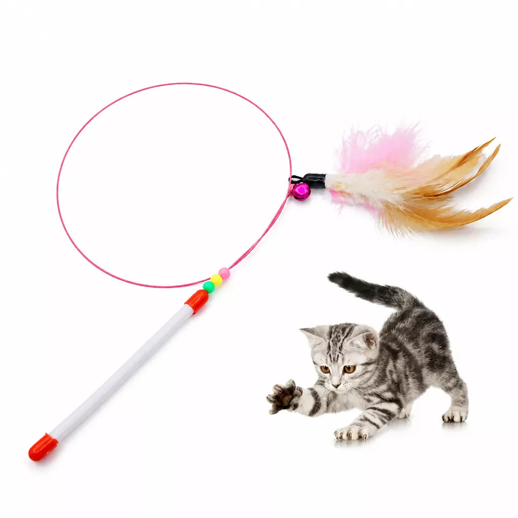Steel Wire Cat Teaser Wand with Feather and Bell