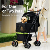 Foldable Pet Stroller with Removable Carrier and Tray