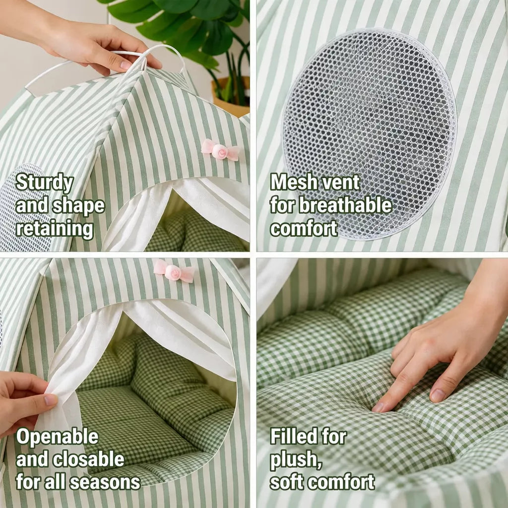 Indoor Tent Bed for Cats & Dogs with Washable Cover