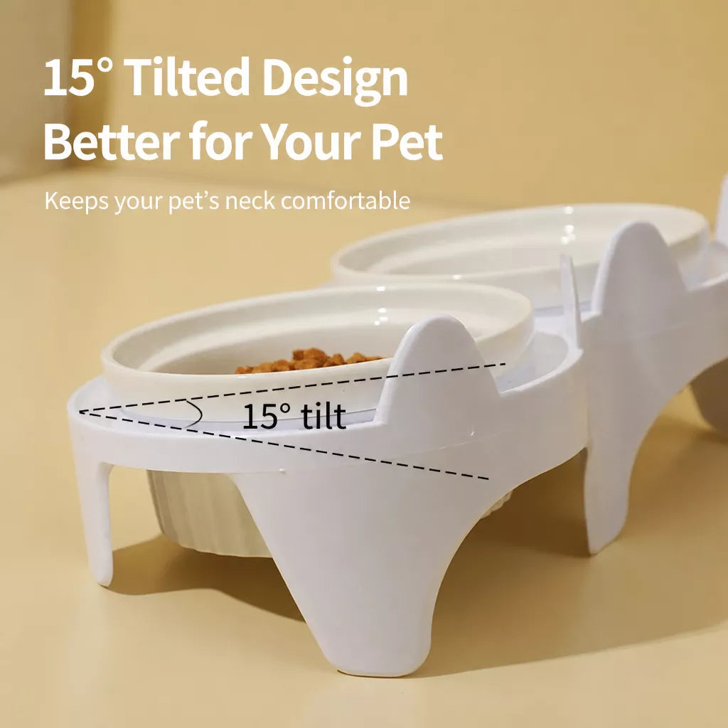 Elevated Ceramic Two-Bowl Pet Feeding Set with Stand