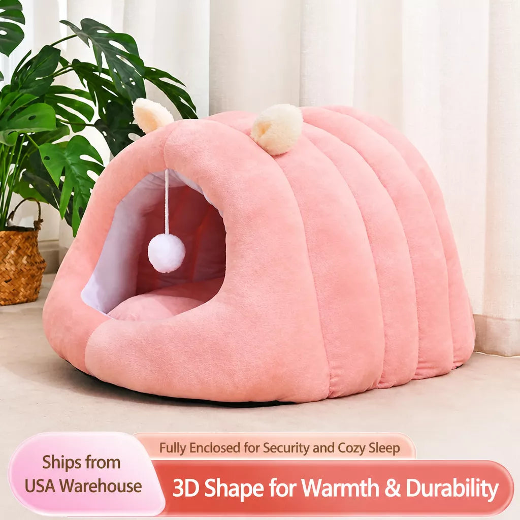 Semi-Enclosed Winter Cat Bed with Slipper-Style Tunnel