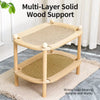 Two-Tier Solid Wood Cat Bed with Scratching and Rattan Mats