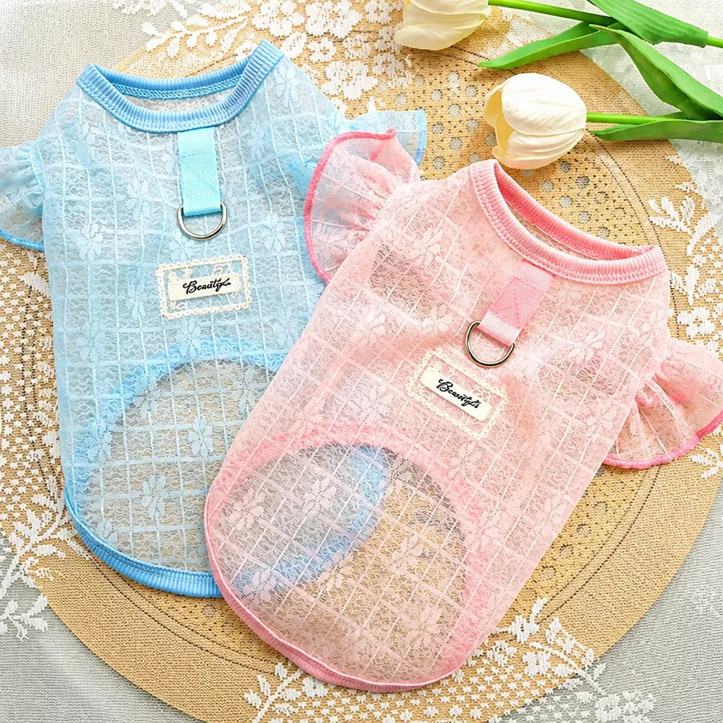 Lightweight Silk Pet Shirt with Lace Sleeves