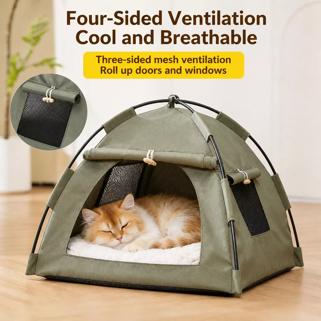Semi-Enclosed Pet Tent Bed with Window for Small Dogs and Cats
