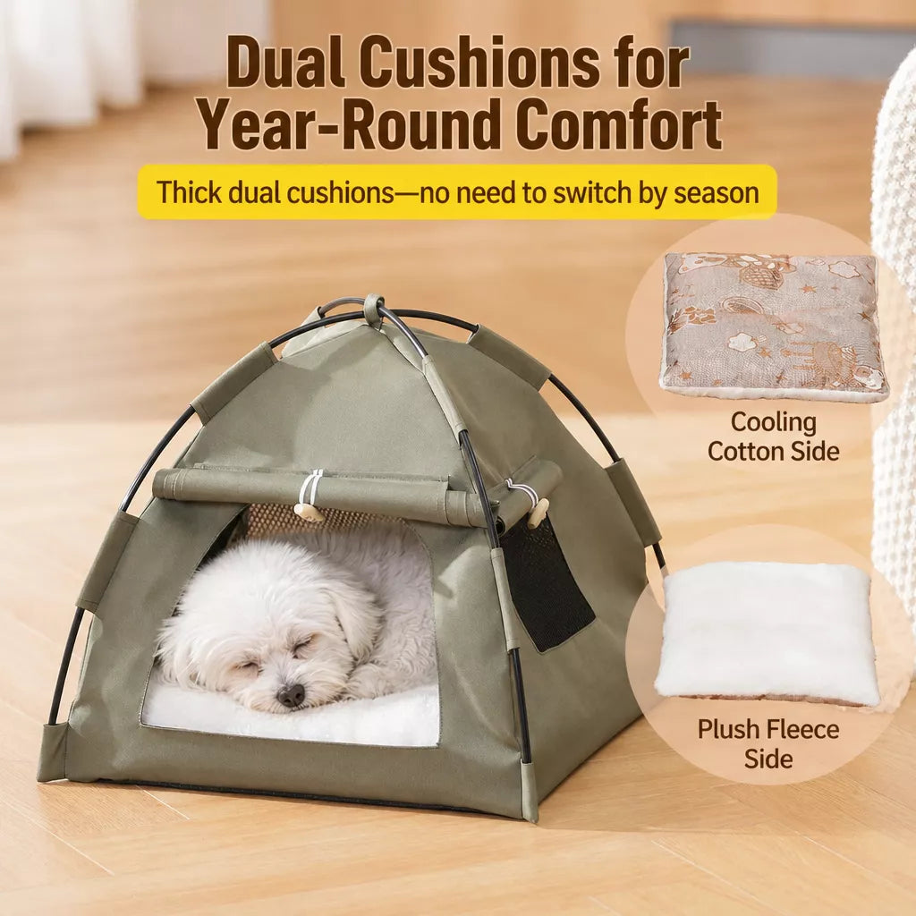 Semi-Enclosed Pet Tent Bed with Window for Small Dogs and Cats