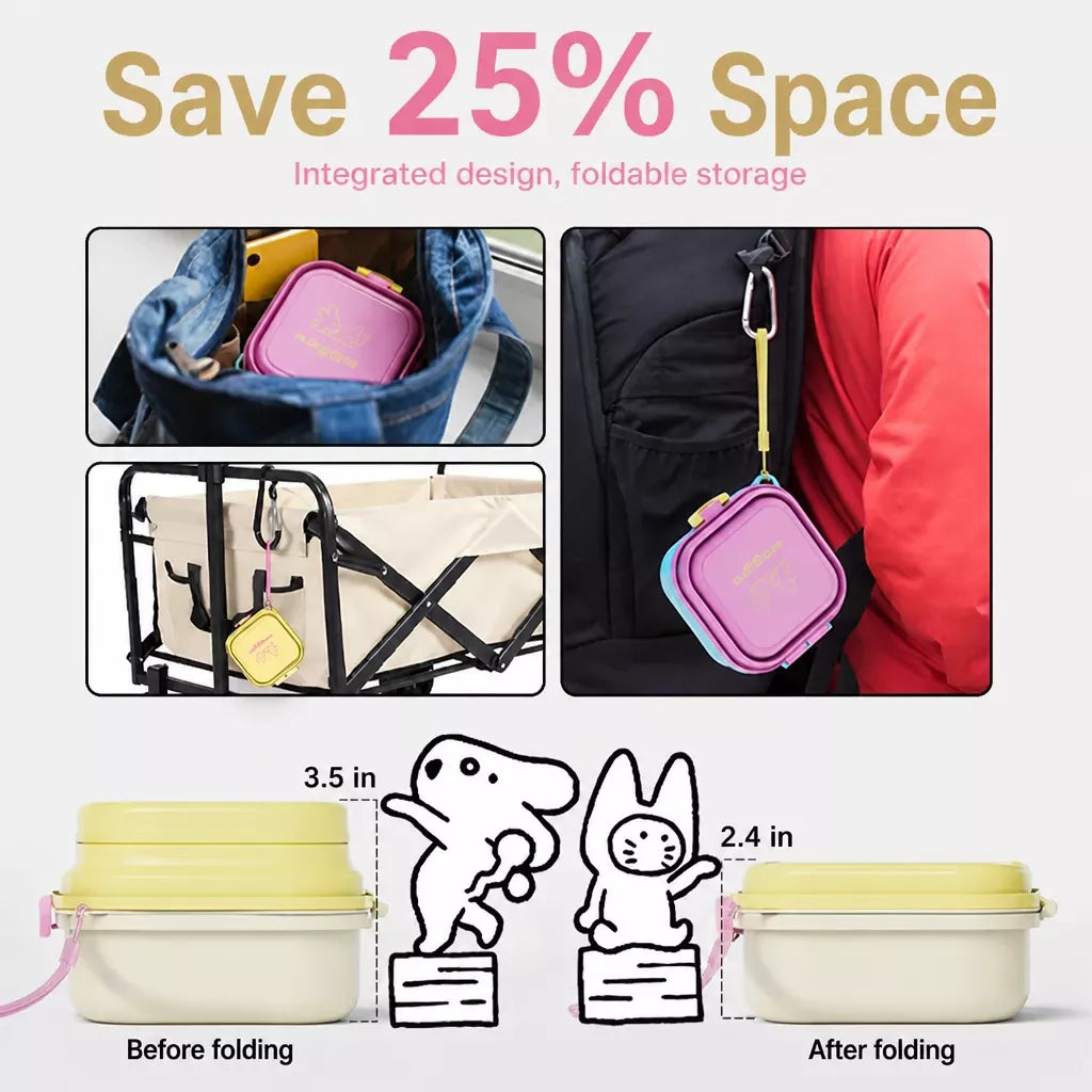 Foldable Double Pet Bowl with Snack Tray