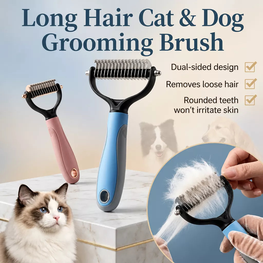 Double-Sided Dematting & Deshedding Brush for Dogs and Cats