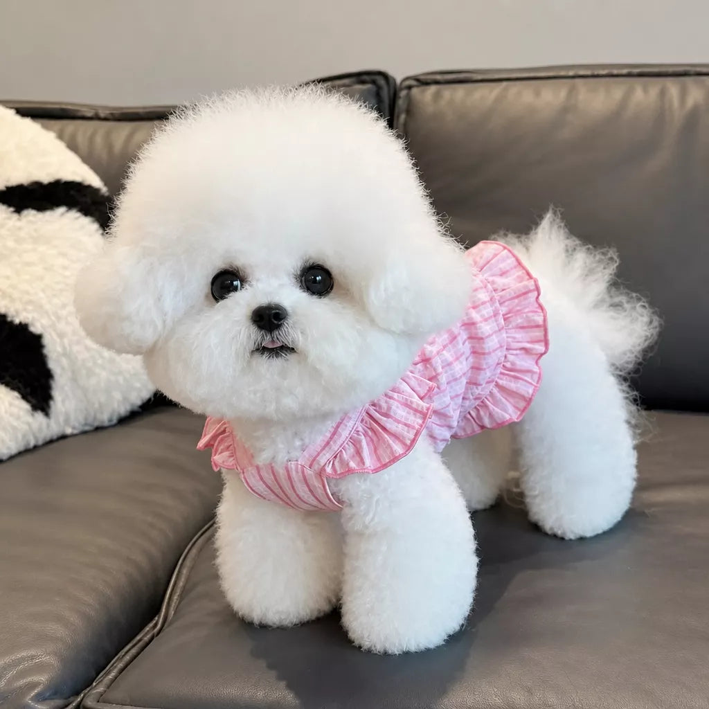 Lightweight Striped Pet Dress with Bow and Flutter Sleeves