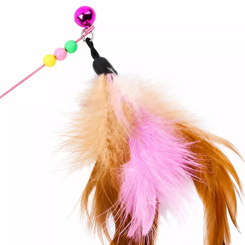 Steel Wire Cat Teaser Wand with Feather and Bell