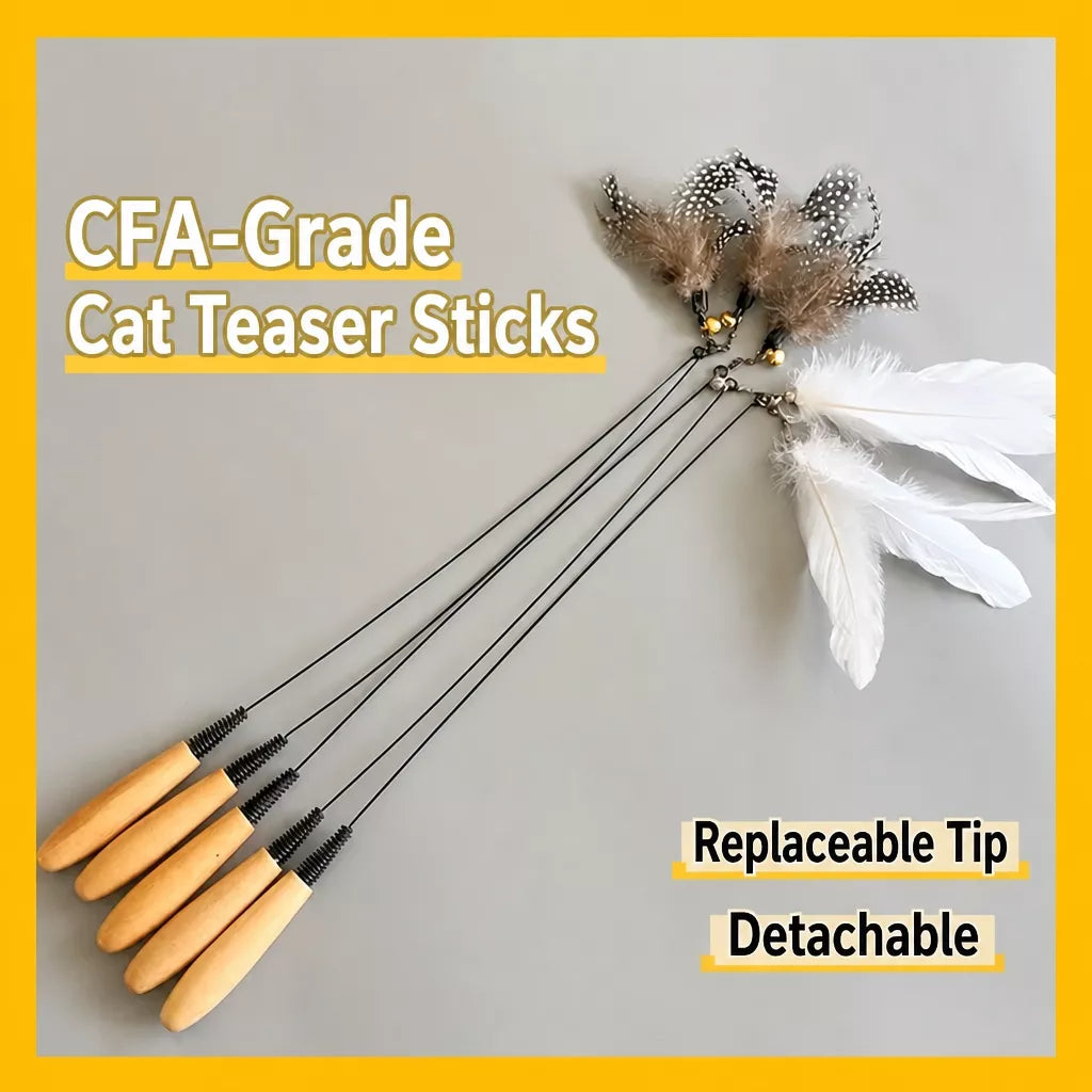 Cat Wand Toy with Feather Replacement Heads