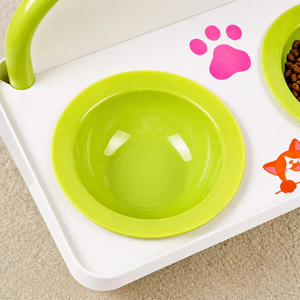 Elevated Double Pet Bowl Stand with Ceramic Bowls