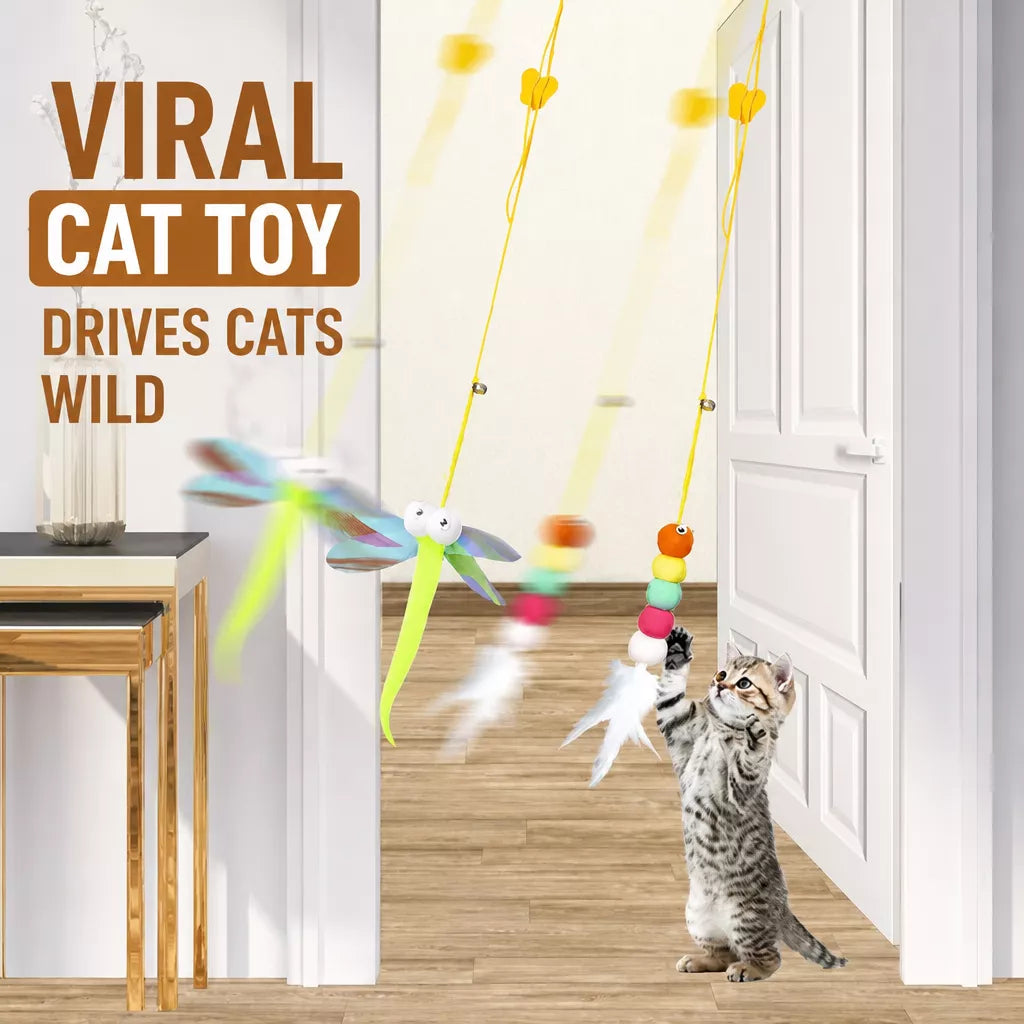Hanging Feather Cat Teaser Toy with Elastic Cord