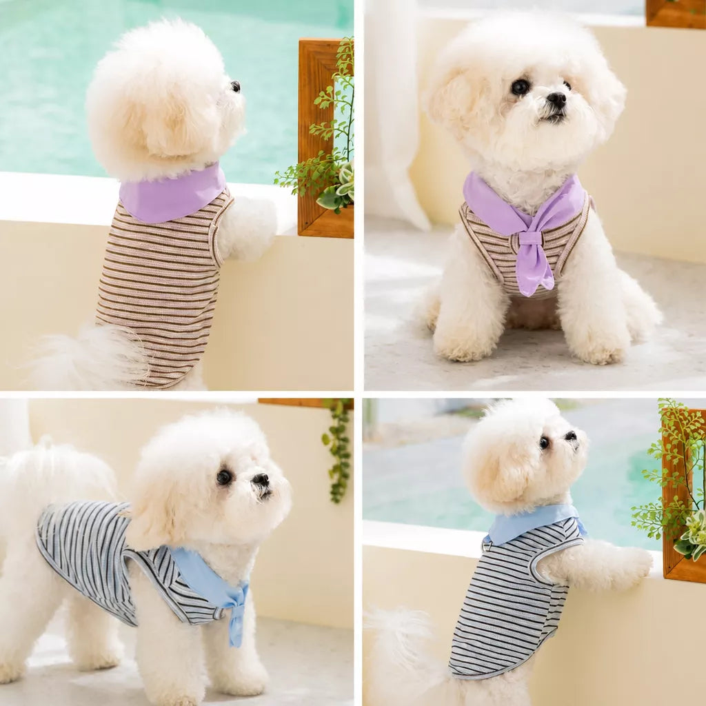 Striped Polo-Style Harness Vest for Small Dogs
