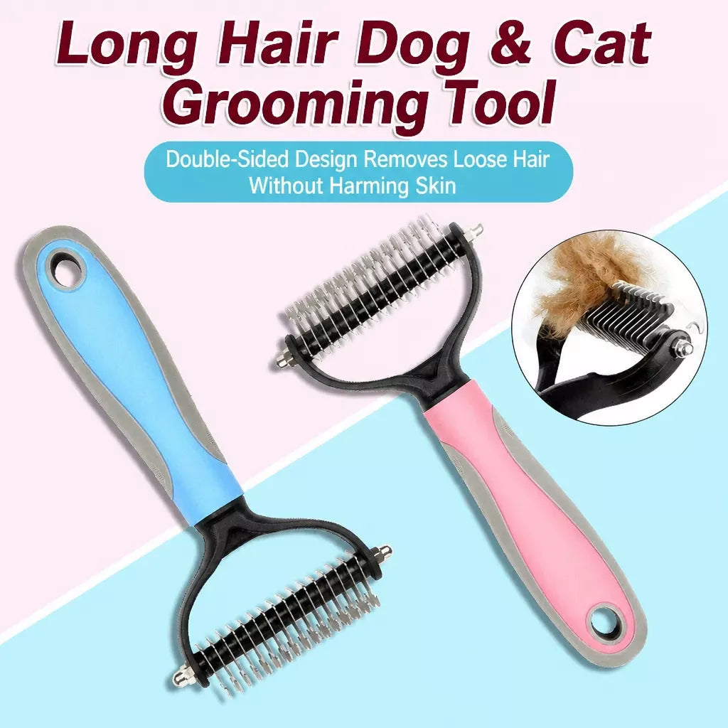 Double-Sided Dematting & Deshedding Brush for Dogs and Cats