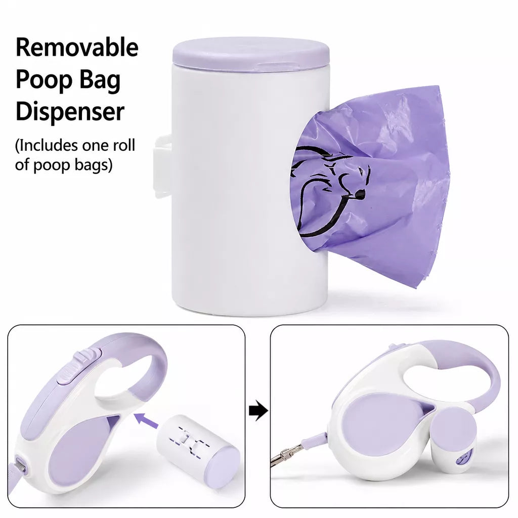 Retractable Dog Leash with Waste Bag Dispenser