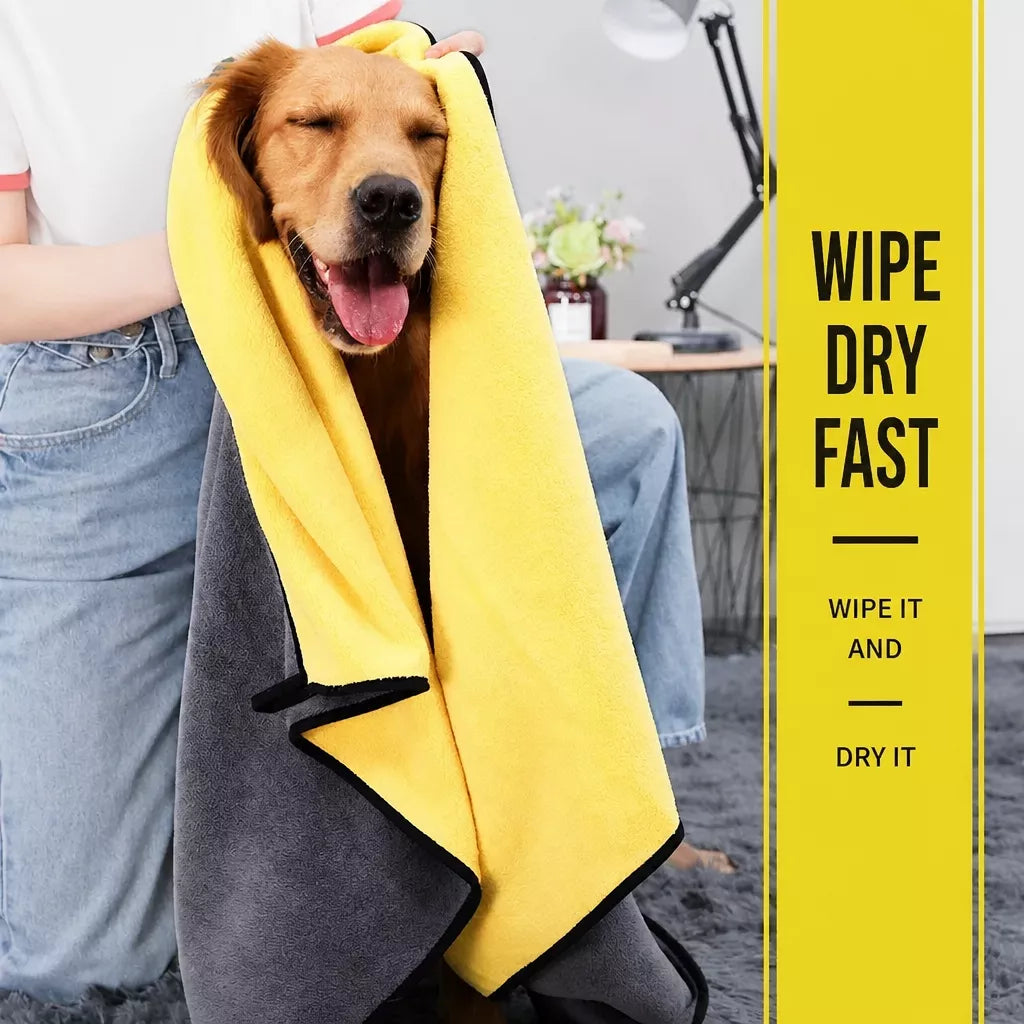 Quick-Dry Polyester Pet Bath Towel for Dogs & Cats