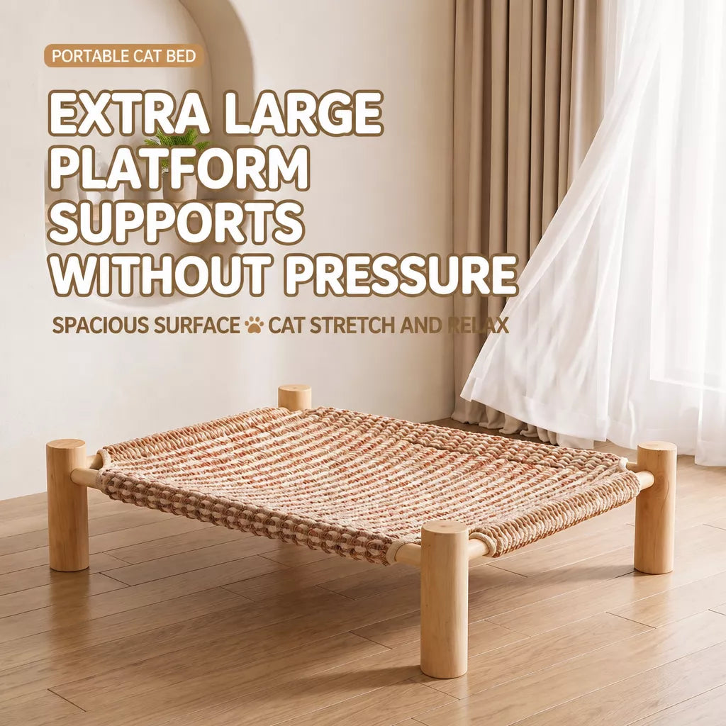 Elevated Linen Pet Bed with Solid Wood Frame