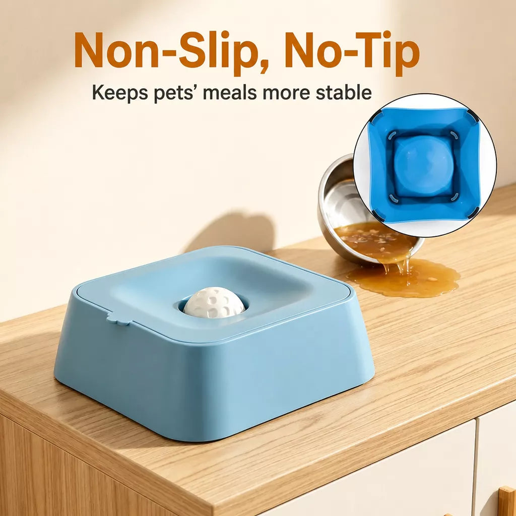 Pet Slow Feeder Bowl with Lick Ball and Water Dish