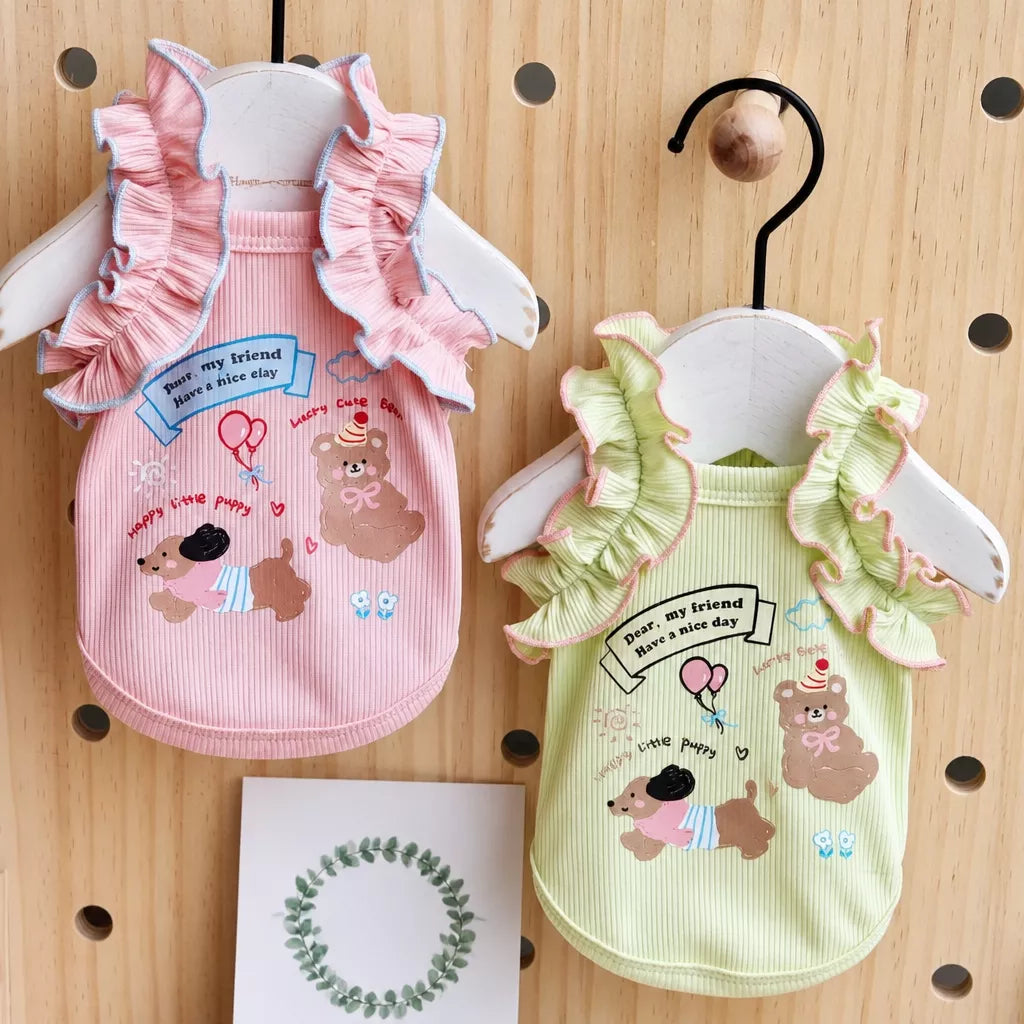 Lightweight Cotton Dog Tank Top with Ruffle Trim