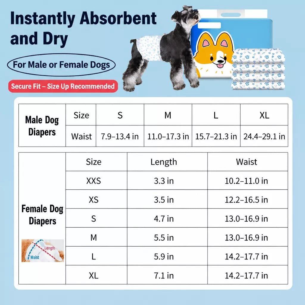 Disposable Dog Diapers for Male and Female Dogs