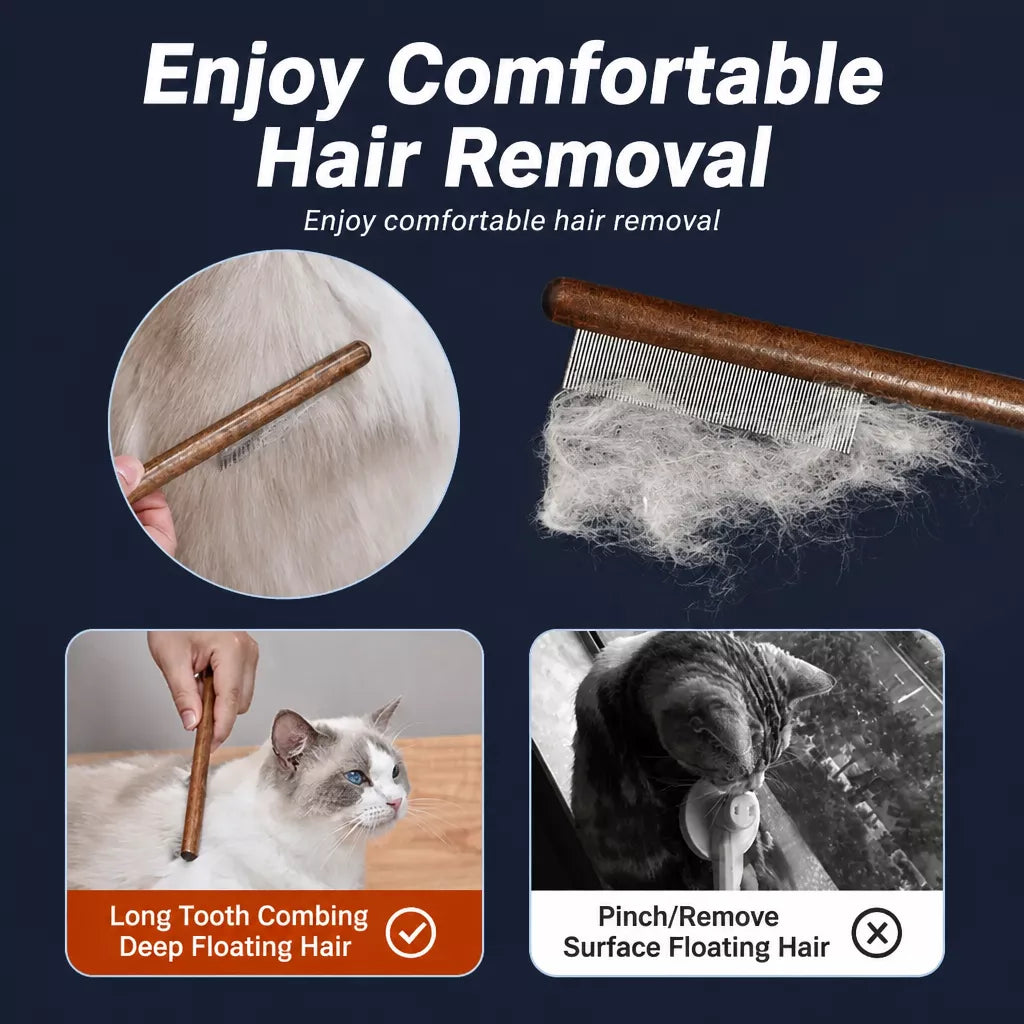 Wooden Cat Grooming Comb for Detangling and Loose Hair