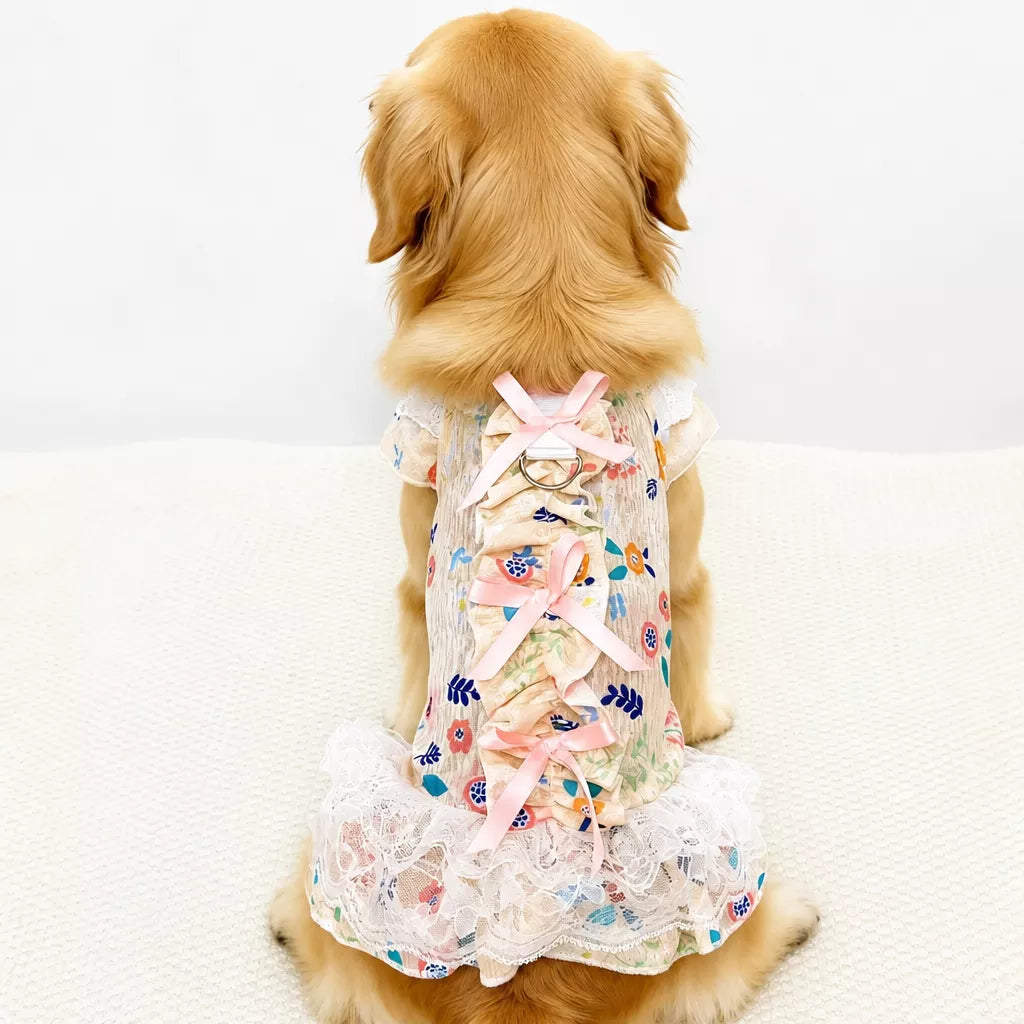 Lightweight Lace Pet Clothing with Bow and Ruffle Trim