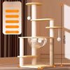 Solid Wood Cat Tree with Scratching Post, Cat House & Platforms