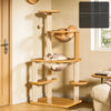 Solid Wood Cat Tree with Scratching Post, Cat House & Platforms